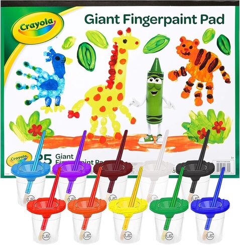 أكواب طلاء مع ورق طلاء مقاس 16 × 12 بوصة - حاويات طلاء مع أغطية 10 عبوات أكواب طلاء مانعة للتسرب للأطفال، بما في ذلك 10 فرش طلاء للأطفال الصغار - ورق طلاء الإصبع 25 ورقة طلاء عملاقة للأطفال الصغار in Kuwait