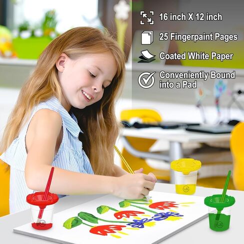 أكواب طلاء مع ورق طلاء مقاس 16 × 12 بوصة - حاويات طلاء مع أغطية 10 عبوات أكواب طلاء مانعة للتسرب للأطفال، بما في ذلك 10 فرش طلاء للأطفال الصغار - ورق طلاء الإصبع 25 ورقة طلاء عملاقة للأطفال الصغار in Kuwait