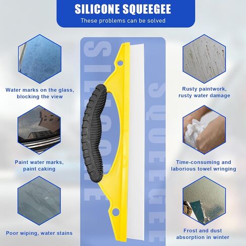 ممسحة زجاجية لنافذة السيارة، ممسحة سيليكون بشفرة مائية مع مقبض مانع للانزلاق، ممسحة دش 12 بوصة مجفف للسيارة للنافذة والمرآة وباب الدش والزجاج الأمامي التلقائي (أزرق TPR) in Kuwait
