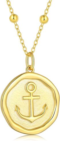 قلادة مرساة من الفضة الإسترلينية عيار 925 للنساء - قلادة من الذهب عيار 18 قيراط على شكل عملة معدنية مكتنزة قلادة مرساة بحرية مجوهرات بحرية قلادة ملهمة هدايا عيد ميلاد الأم للابنة والمراهقات in Kuwait