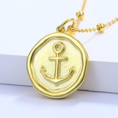 قلادة مرساة من الفضة الإسترلينية عيار 925 للنساء - قلادة من الذهب عيار 18 قيراط على شكل عملة معدنية مكتنزة قلادة مرساة بحرية مجوهرات بحرية قلادة ملهمة هدايا عيد ميلاد الأم للابنة والمراهقات in Kuwait