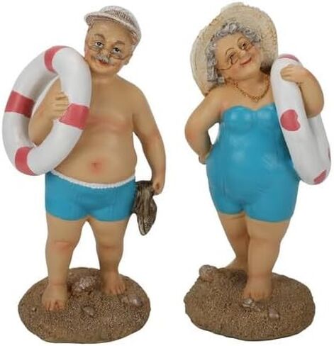 The Bridge Collection-7 in. Beach Goer Figurines Set, Old Couple with Life Savers, Nautical Decor, Retirement Beach House Decor, 2 Piece Set in Saudi Arabia
