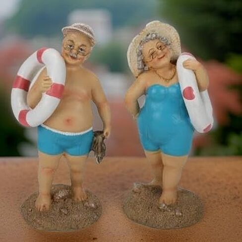 The Bridge Collection-7 in. Beach Goer Figurines Set, Old Couple with Life Savers, Nautical Decor, Retirement Beach House Decor, 2 Piece Set in Saudi Arabia