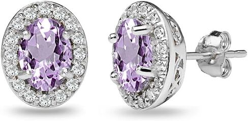 Sterling Silver Genuine, Simulated or Synthetic Gemstone Oval Halo Stud Earrings for Women girls Bridesmades in Saudi Arabia