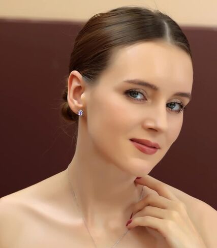 Sterling Silver Genuine, Simulated or Synthetic Gemstone Oval Halo Stud Earrings for Women girls Bridesmades in Saudi Arabia