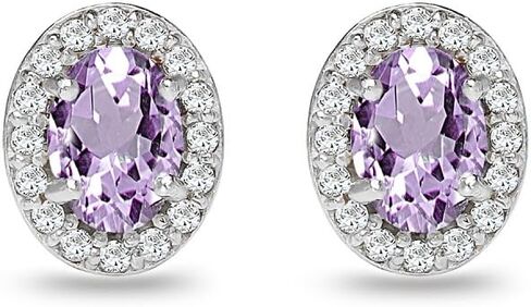 Sterling Silver Genuine, Simulated or Synthetic Gemstone Oval Halo Stud Earrings for Women girls Bridesmades in Saudi Arabia