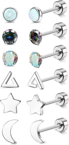 JOERICA Titanium Earrings for Sensitive Ears G23 Pure Titanium Stud Earrings for Women Butterfly Moon Star Opal Cubic Zirconia Hypoallergenic Titanium Cartilage Earrings 20G Flat Back Earrings in Saudi Arabia