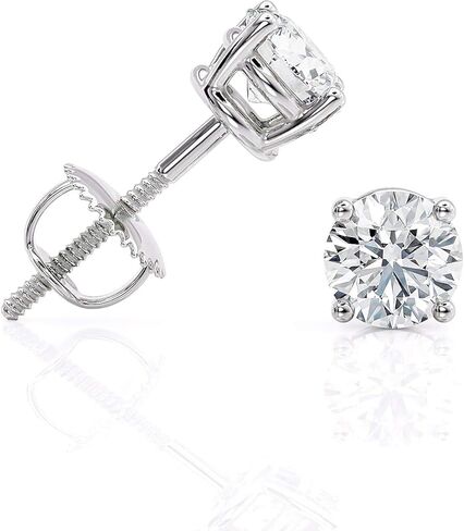 1/5 to 0.95 Carat Natural Diamond Round Stud Earrings for Women I 14k White Gold Earrings I Very Shinny, cttw 4-Prong Basket I Screw Back Earrings Made in USA by Beverly Hills Jewelers in Kuwait