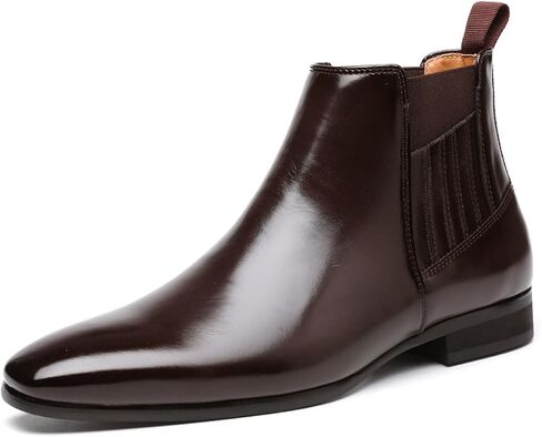 Men's Patent leather Low Heel Mid Top Dress Chelsea Boots Classic Retro Pointed toe Business Work Elastic Slip-on Boots Casual Comfortable Oxfords Ankle Boots in Saudi Arabia