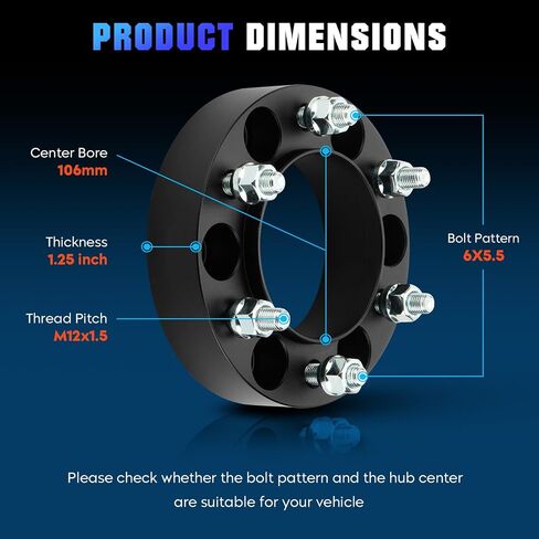 1.25'' 6x5.5 Hubcentric Wheel Adapters Fit for Toyota 4Runner 1996-2022, FJ Cruiser 2007-2014, Tacoma 2002-2022, Wheel Spacers with M12x1.5 Studs Fit for Lexus GX460 2010-2022, GX470 2003-2009 in Saudi Arabia