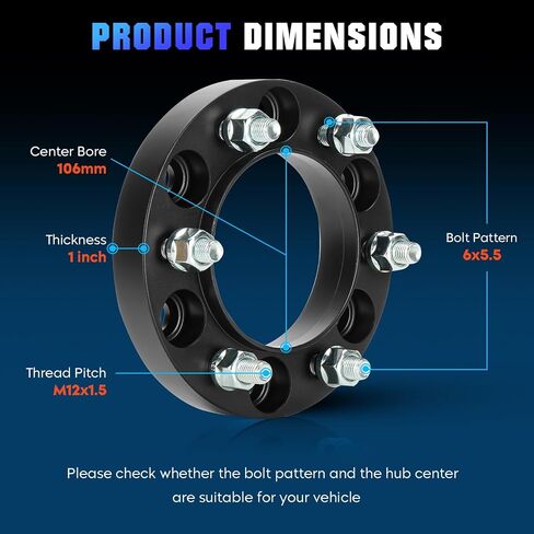 1.25'' 6x5.5 Hubcentric Wheel Adapters Fit for Toyota 4Runner 1996-2022, FJ Cruiser 2007-2014, Tacoma 2002-2022, Wheel Spacers with M12x1.5 Studs Fit for Lexus GX460 2010-2022, GX470 2003-2009 in Saudi Arabia