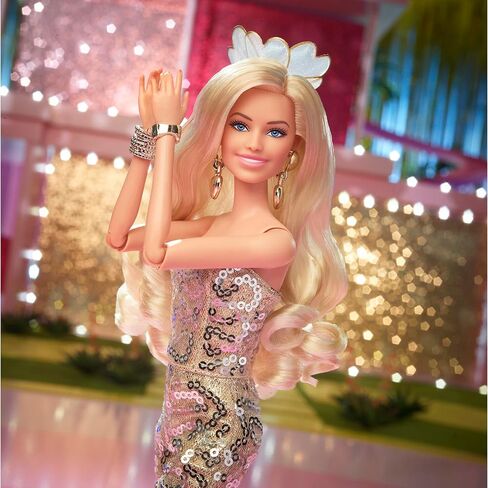 Barbie Margot Robbie as in Gold Disco Jumpsuit The Movie Collectible Doll (HPJ99) in Saudi Arabia