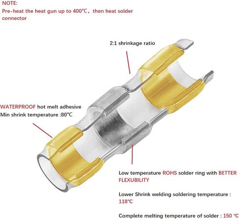 50pcs Yellow Solder Seal Wire Connectors AWG12-10,Waterproof Solder Butt Connectors Heat Shrink Wire Connectors Insulated Automotive Marine Electrical Terminals in Saudi Arabia