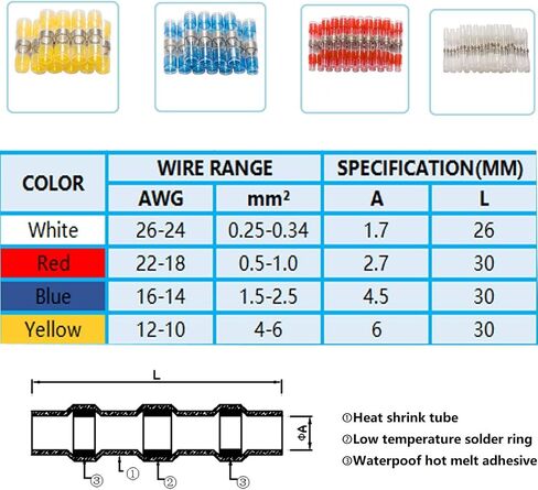 50pcs Yellow Solder Seal Wire Connectors AWG12-10,Waterproof Solder Butt Connectors Heat Shrink Wire Connectors Insulated Automotive Marine Electrical Terminals in Saudi Arabia