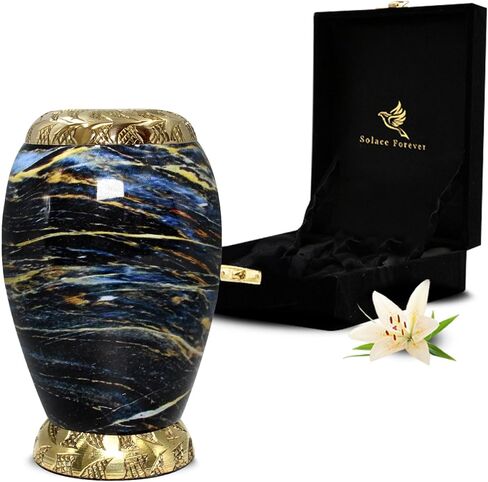 جرة مطبوعة للرماد البشري - جرة للرماد صغيرة - جرة صغيرة للنساء والرجال - جرة تذكارية صغيرة مصنوعة يدويًا - تكريم أحبائك مع جرة حرق الجنازة للإناث والذكور (أزرق، صغير) in Kuwait