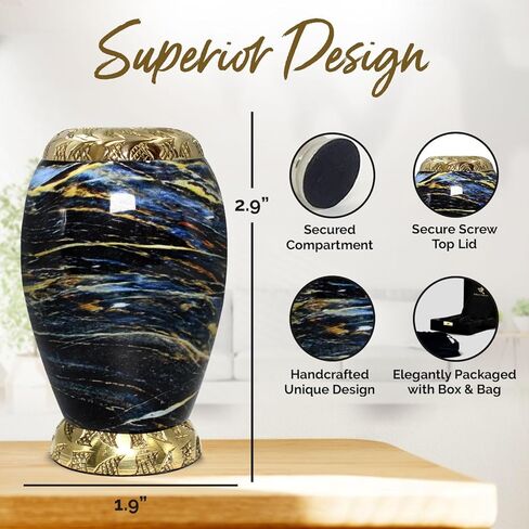 جرة مطبوعة للرماد البشري - جرة للرماد صغيرة - جرة صغيرة للنساء والرجال - جرة تذكارية صغيرة مصنوعة يدويًا - تكريم أحبائك مع جرة حرق الجنازة للإناث والذكور (أزرق، صغير) in Kuwait