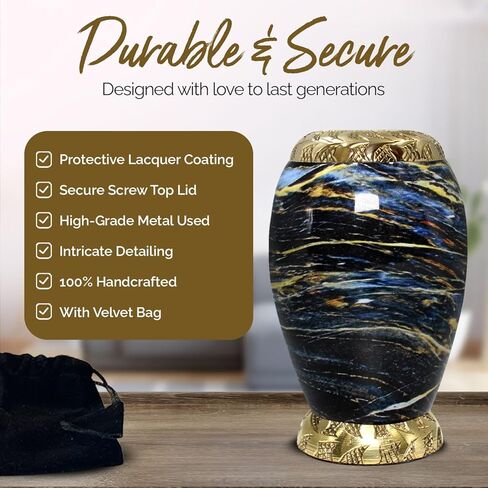 جرة مطبوعة للرماد البشري - جرة للرماد صغيرة - جرة صغيرة للنساء والرجال - جرة تذكارية صغيرة مصنوعة يدويًا - تكريم أحبائك مع جرة حرق الجنازة للإناث والذكور (أزرق، صغير) in Kuwait