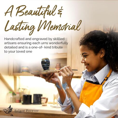 جرة مطبوعة للرماد البشري - جرة للرماد صغيرة - جرة صغيرة للنساء والرجال - جرة تذكارية صغيرة مصنوعة يدويًا - تكريم أحبائك مع جرة حرق الجنازة للإناث والذكور (أزرق، صغير) in Kuwait