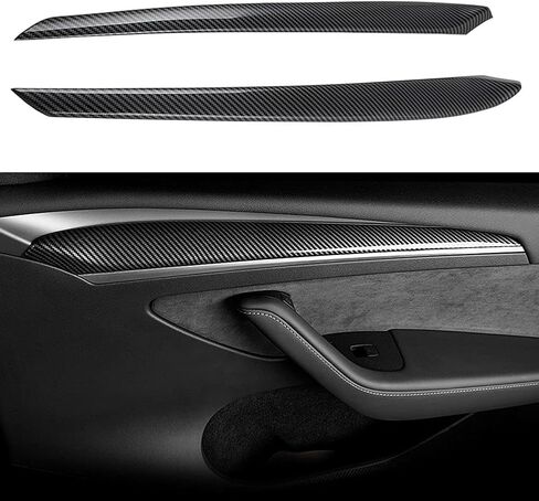 2 قطعة ABS ألياف الكربون الداخلية الباب الأمامي لوحة مسند الذراع غطاء الكسوة الديكور الداخلي متوافق مع أحدث 2021 2022 2023 تسلا نموذج 3 in Kuwait