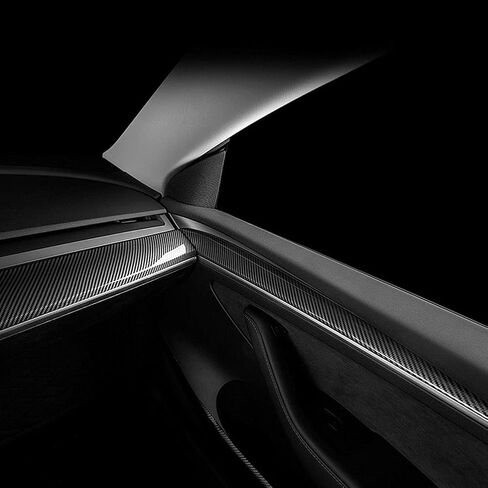 2 قطعة ABS ألياف الكربون الداخلية الباب الأمامي لوحة مسند الذراع غطاء الكسوة الديكور الداخلي متوافق مع أحدث 2021 2022 2023 تسلا نموذج 3 in Kuwait