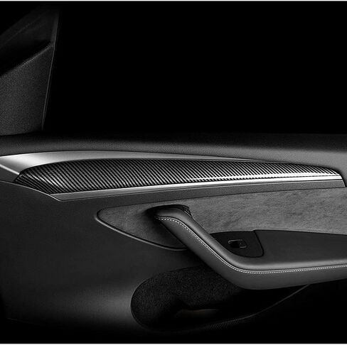 2 قطعة ABS ألياف الكربون الداخلية الباب الأمامي لوحة مسند الذراع غطاء الكسوة الديكور الداخلي متوافق مع أحدث 2021 2022 2023 تسلا نموذج 3 in Kuwait