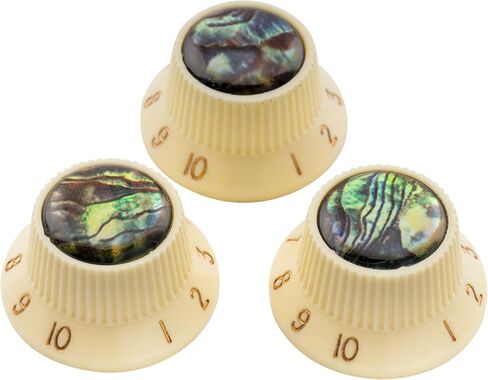 Musiclily Pro Plastic Inch Size Abalone Top Strat Knobs Volume Tone Control Knobs for USA Fender Stratocaster ST Electric Guitar, White (Set of 3) in Saudi Arabia
