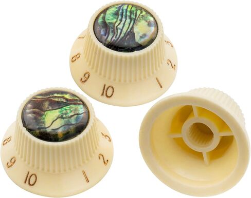 Musiclily Pro Plastic Inch Size Abalone Top Strat Knobs Volume Tone Control Knobs for USA Fender Stratocaster ST Electric Guitar, White (Set of 3) in Saudi Arabia
