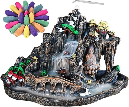 Mountain Incense Burner, Backflow Incense Holder Waterfall Incense Burnier with 50 Backflow Incense Cones, Aromatcherapy Ornamen for Home in Saudi Arabia