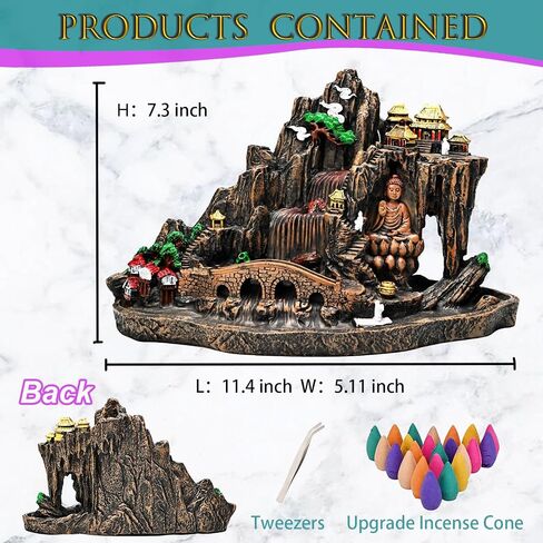 Mountain Incense Burner, Backflow Incense Holder Waterfall Incense Burnier with 50 Backflow Incense Cones, Aromatcherapy Ornamen for Home in Saudi Arabia