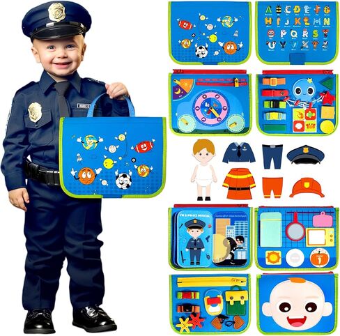 Hely Cancy Toddler Busy Board, Montessori Toys for 0 1 2 3 4 5 Years Baby Kids Busy Book Car Airplane Activities Preschool Toys for Learning (Blue-Pro) in Saudi Arabia