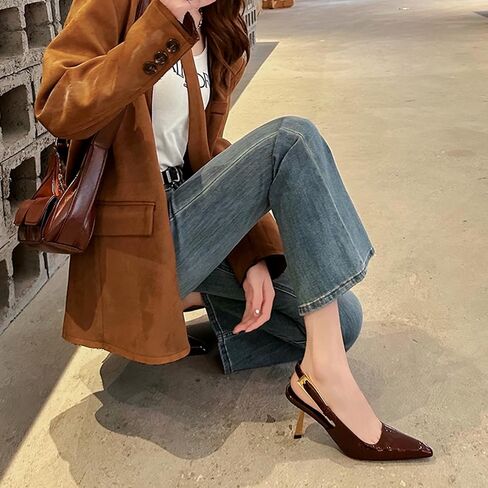 Vertundy Women's Slingback Stilettos Pumps - Elegant Pointed Closed Toe Strange Gold Heel Strap Buckle Sandals Party Wedding Bride Pump Spring Dress Shoes in Saudi Arabia