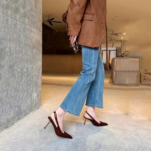 Vertundy Women's Slingback Stilettos Pumps - Elegant Pointed Closed Toe Strange Gold Heel Strap Buckle Sandals Party Wedding Bride Pump Spring Dress Shoes in Saudi Arabia