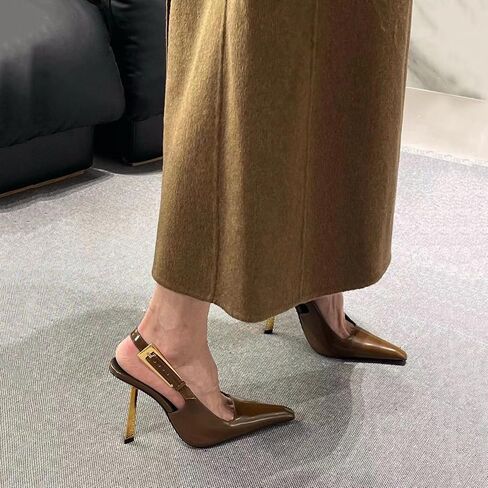 Vertundy Women's Slingback Stilettos Pumps - Elegant Pointed Closed Toe Strange Gold Heel Strap Buckle Sandals Party Wedding Bride Pump Spring Dress Shoes in Saudi Arabia