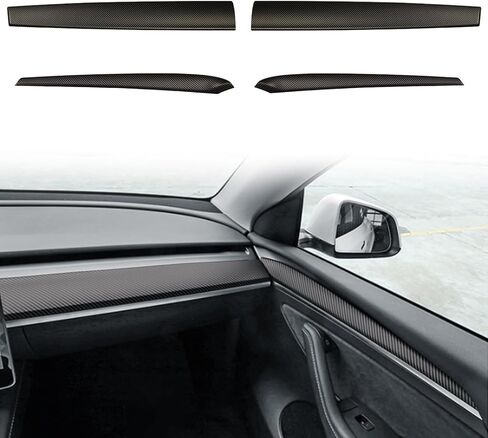 for Tesla Model 3 Y Dash Wrap Front Door Trim ABS Dashboard Cover Cap Interior Decoration Wrap Kit Compatible Whit 2020-2023 Model 3/Y Accessories 4Pcs(Matte Carbon Fiber Pattern) in Saudi Arabia