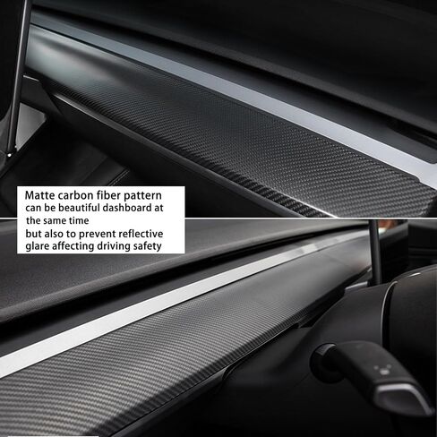 for Tesla Model 3 Y Dash Wrap Front Door Trim ABS Dashboard Cover Cap Interior Decoration Wrap Kit Compatible Whit 2020-2023 Model 3/Y Accessories 4Pcs(Matte Carbon Fiber Pattern) in Saudi Arabia