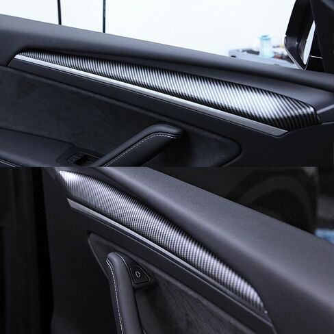 for Tesla Model 3 Y Dash Wrap Front Door Trim ABS Dashboard Cover Cap Interior Decoration Wrap Kit Compatible Whit 2020-2023 Model 3/Y Accessories 4Pcs(Matte Carbon Fiber Pattern) in Saudi Arabia