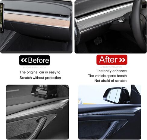 for Tesla Model 3 Y Dash Wrap Front Door Trim ABS Dashboard Cover Cap Interior Decoration Wrap Kit Compatible Whit 2020-2023 Model 3/Y Accessories 4Pcs(Matte Carbon Fiber Pattern) in Saudi Arabia