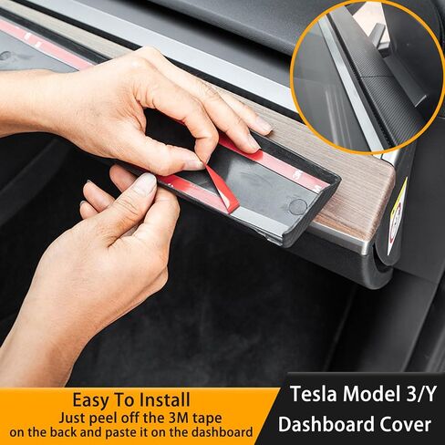 for Tesla Model 3 Y Dash Wrap Front Door Trim ABS Dashboard Cover Cap Interior Decoration Wrap Kit Compatible Whit 2020-2023 Model 3/Y Accessories 4Pcs(Matte Carbon Fiber Pattern) in Saudi Arabia
