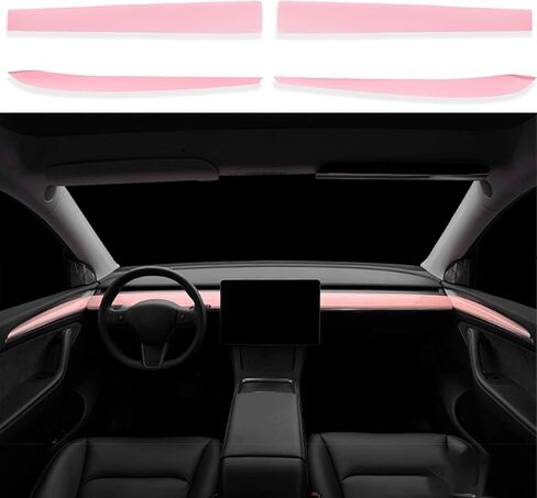 for Tesla Model 3 Y Dash Wrap Front Door Trim ABS Dashboard Cover Cap Interior Decoration Wrap Kit Compatible Whit 2020-2023 Model 3/Y Accessories 4Pcs(Matte Carbon Fiber Pattern) in Saudi Arabia