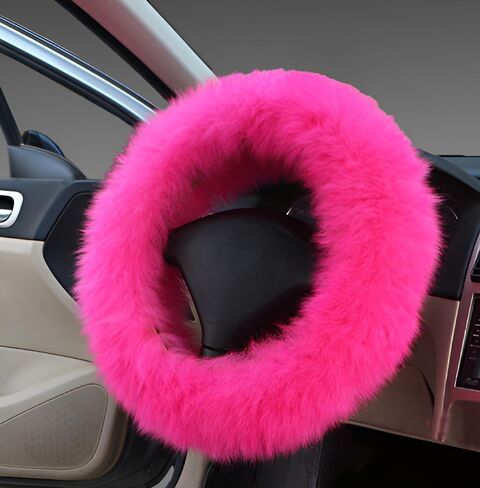 Multi-Colored Car Steering Wheel Cover Gear Shift Handbrake Fuzzy Cover 1 Set 3 Pcs with Winter Warm Pure Wool Fashion Fit Most Car for Women or Men in Saudi Arabia