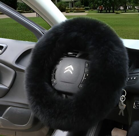 Multi-Colored Car Steering Wheel Cover Gear Shift Handbrake Fuzzy Cover 1 Set 3 Pcs with Winter Warm Pure Wool Fashion Fit Most Car for Women or Men in Saudi Arabia