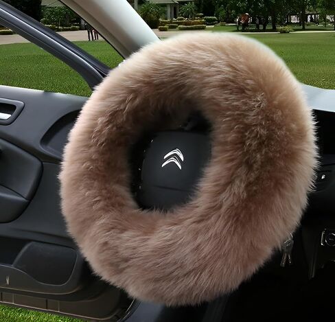 Multi-Colored Car Steering Wheel Cover Gear Shift Handbrake Fuzzy Cover 1 Set 3 Pcs with Winter Warm Pure Wool Fashion Fit Most Car for Women or Men in Saudi Arabia
