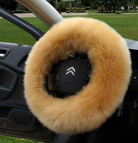 Multi-Colored Car Steering Wheel Cover Gear Shift Handbrake Fuzzy Cover 1 Set 3 Pcs with Winter Warm Pure Wool Fashion Fit Most Car for Women or Men in Saudi Arabia