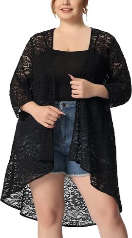 Agnes Orinda Plus Size Cardigans for Women Lightweight 3/4 Sleeve Open Front Crochet 2024 Lace Cover Up in Saudi Arabia