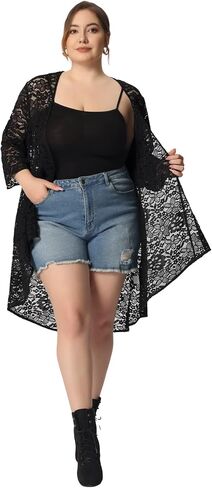 Agnes Orinda Plus Size Cardigans for Women Lightweight 3/4 Sleeve Open Front Crochet 2024 Lace Cover Up in Saudi Arabia