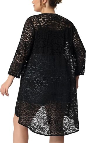 Agnes Orinda Plus Size Cardigans for Women Lightweight 3/4 Sleeve Open Front Crochet 2024 Lace Cover Up in Saudi Arabia