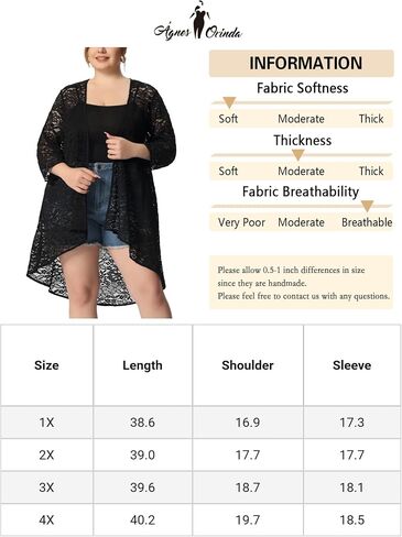 Agnes Orinda Plus Size Cardigans for Women Lightweight 3/4 Sleeve Open Front Crochet 2024 Lace Cover Up in Saudi Arabia