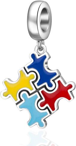 سحر الوعي بالتوحد من الفضة الإسترليني قطعة لغز ملونة قلادة خرز من المينا in Kuwait