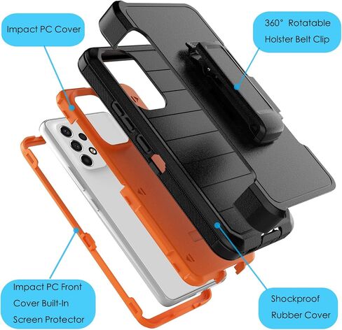 Njjex Rugged Case for Samsung Galaxy A53 5G, for Galaxy A53 5G Case with Belt Clip Holster, Built-in Screen Protector Heavy Duty Shockproof Locking Swivel Holster Kickstand Hard Phone Cover [Black] in Saudi Arabia