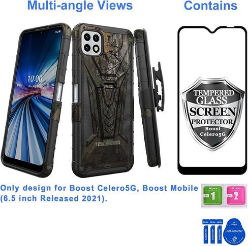 Ailiber for Celero 5G Phone Case Boost Mobile, Wingtech Celero 5G Case Holster with Screen Protector, Swivel Belt Clip Holster with Kickstand, Heavy Duty Full Body Shockproof Cover for Celero 5G-Camo in Saudi Arabia